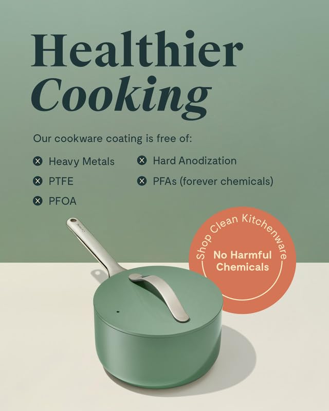 Caraway Nonstick Ceramic Sauce Pan with Lid (3 qt) - Non Toxic, PTFE & PFOA Free - Oven Safe & Compatible with All Stovetops (Gas