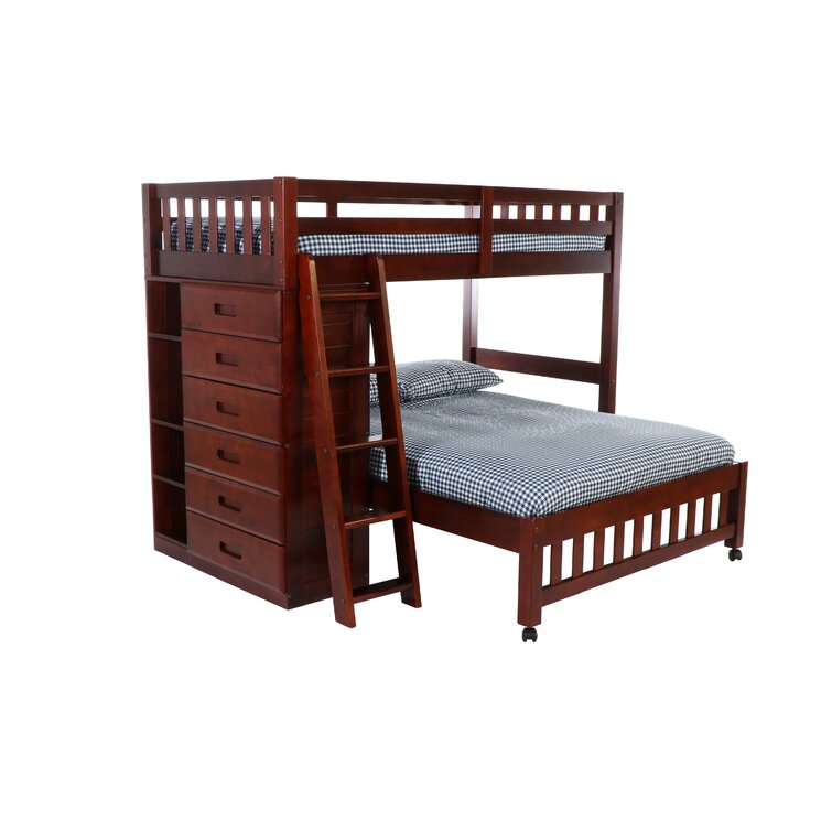 【Furniture】Giancola Twin Over Full 6 Drawer Solid Wood L-Shaped Bunk Beds with Bookcase by Viv + Rae