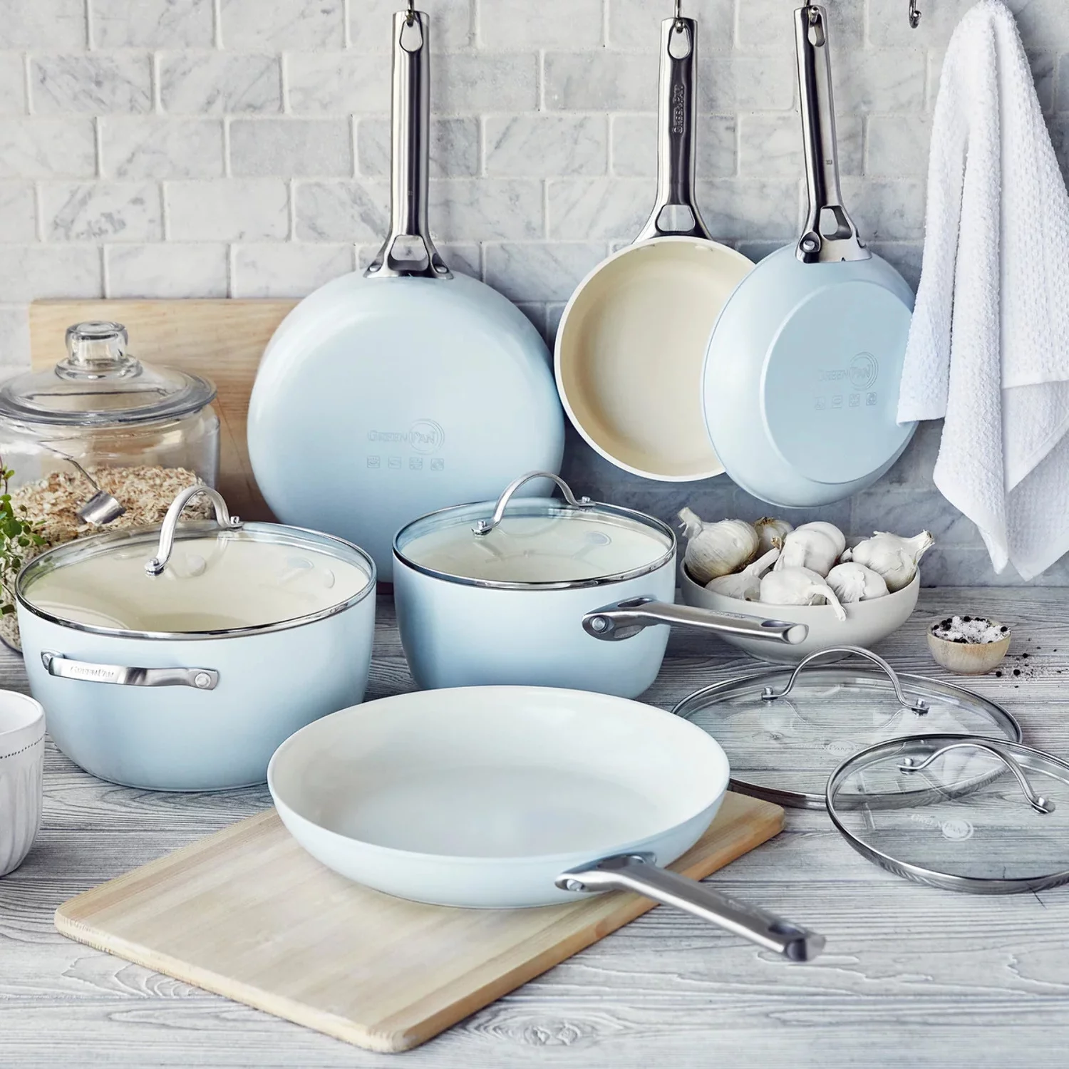 GreenPan Padova Healthy Ceramic Non-Stick 10-Piece Cookware Set, Light Blue