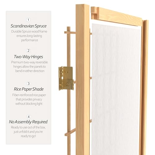 Red Lantern 6 ft. Tall Window Pane Shoji Screen-Natural-4 Panels Room Divider