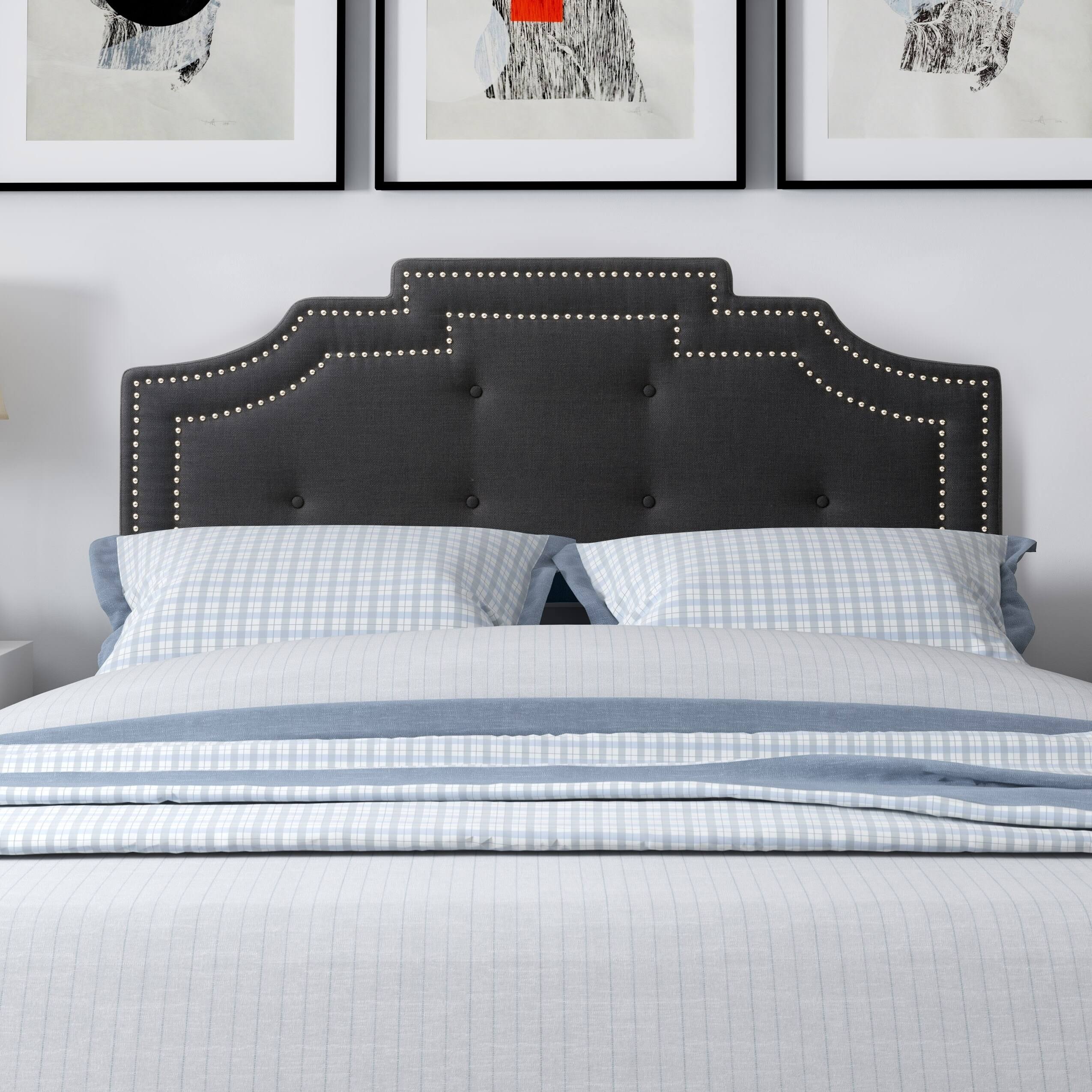 CorLiving Cream Crown Silhouette Headboard with Button Tufting, Queen