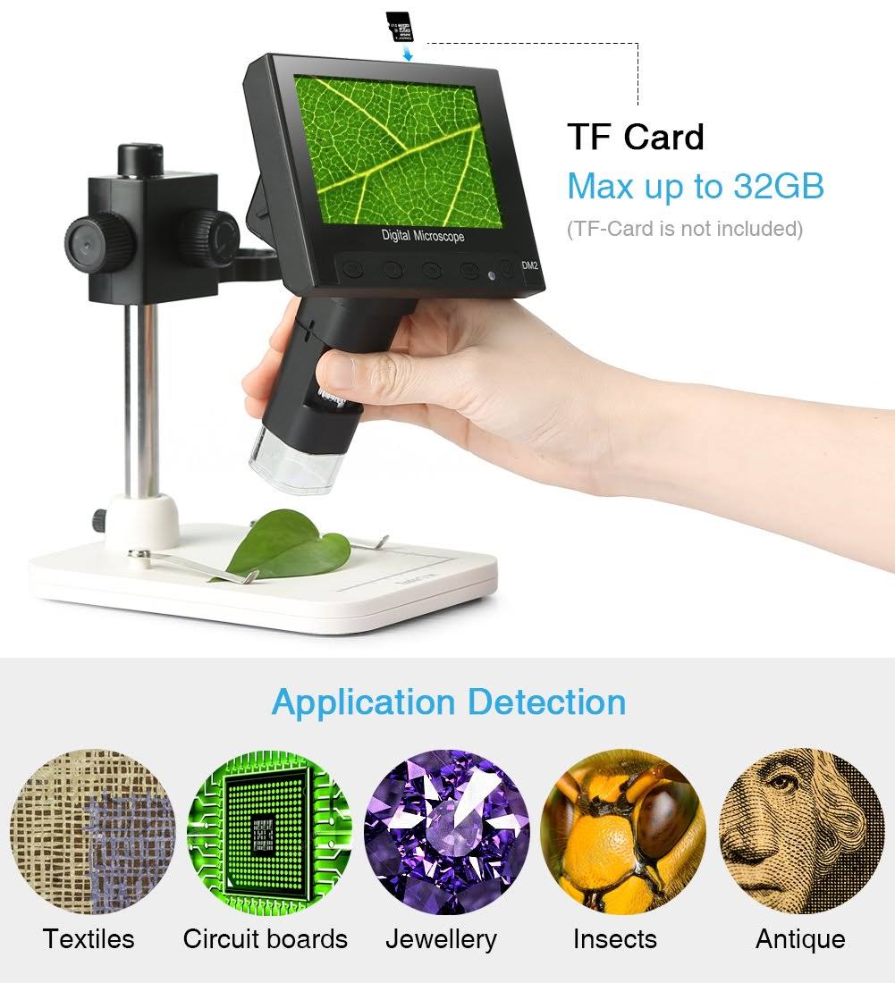 Koolertron 4.3 inch Full Color LCD Digital USB Microscope with 10x-600x Magnification zoom,8 LED Adjustable light,rechargeabl