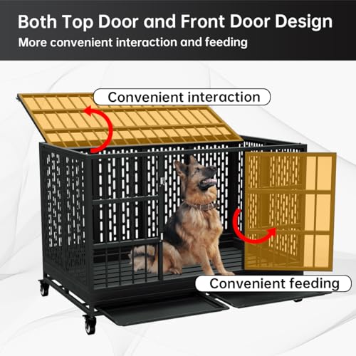 48/42/38 Inch Heavy Duty Dog Crate with Wheels, Folding Metal Big Dog Cage for Large and Medium Dogs