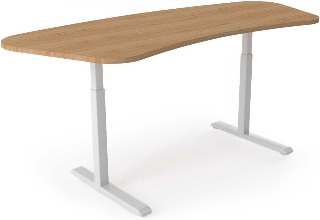 ERGONOMYX Electric Stand-Up Desk (Works with Alexa & Smartphone), 1-Piece Solid Bamboo Top, Smartphone-Controlled