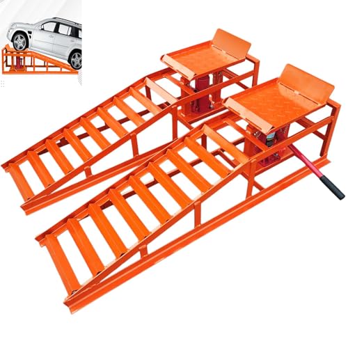 2PCS Hydraulic Car and Truck Service Ramps,11023 Lbs (5 Tons) Capacity, Portable Lifts Ramps for Oil Changes, Adjustable Lift Height 9.8" to 16.21"