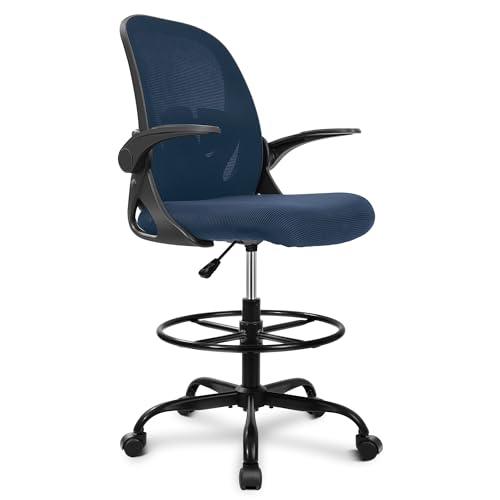 Primy Drafting Chair Tall Office Chair with Flip-up Armrests Executive Ergonomic Computer Standing Desk Chair with Lumbar Support and Adjustable