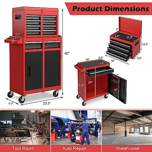 S AFSTAR 5-Drawer Rolling Tool Chest, High Capacity Tool Storage Cabinet W/Lockable Wheels, Adjustable Shelf & Anti-Slip Liner