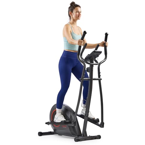 Sunny Health & Fitness Smart Upright Elliptical w/Pulse Sensor Built-in, Indoor Full-Body Cross-Training & Cardio Exercise Machine for Home