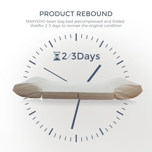 MAXYOYO Bean Bag Bed Folding Sofa Bed Floor Mattress for Adults, Extra Thick and Long Floor Sofa with Corded Washable Cover, Dark Grey, 30x95 Inch