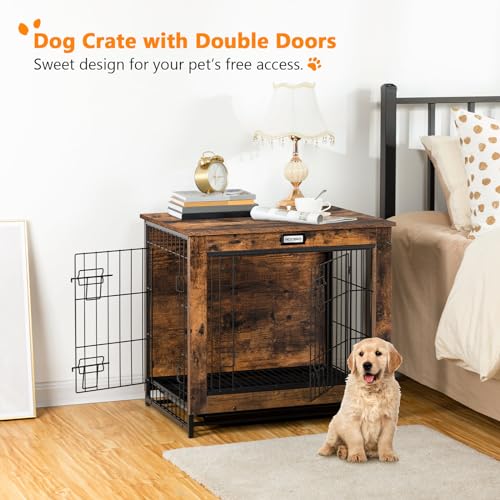 HOOBRO Dog Crate Furniture, 38.6" Large Dog Kennel Indoor, Wooden Cage with Pull-Out Tray