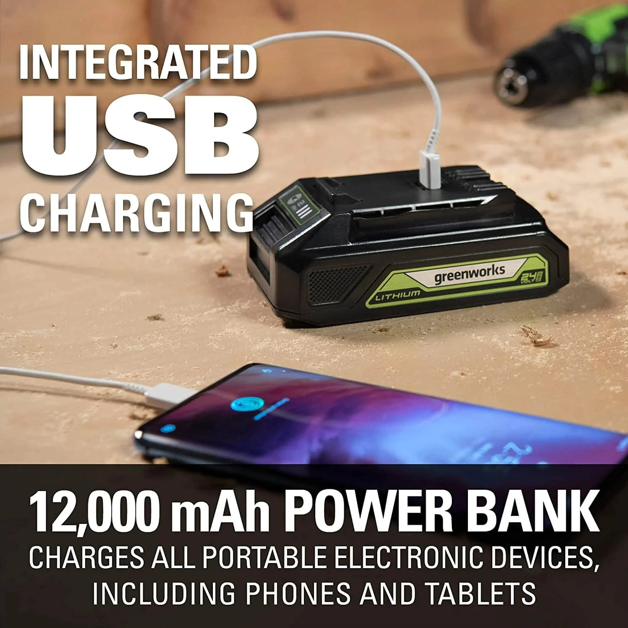 Greenworks 24V Cordless Axial Blower (90 Mph / 320 Cfm) with 2Ah USB Battery & Charger 2415702