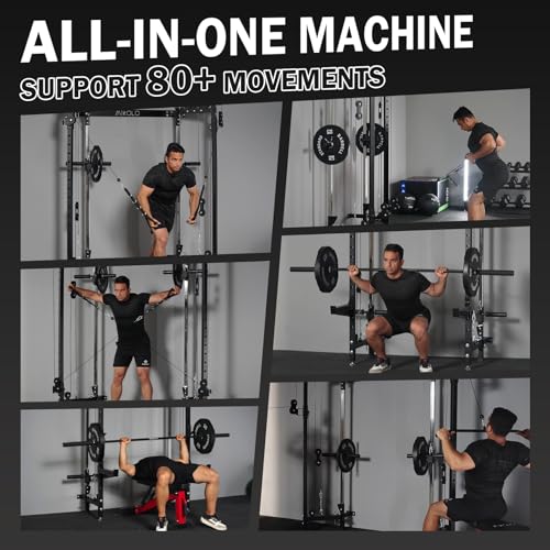 Mikolo Folding Squat Rack, Wall Mounted Power Rack with Cable Crossover Machine & LAT Pull Down, Functional Trainer with 5 Adjustable Function Modes