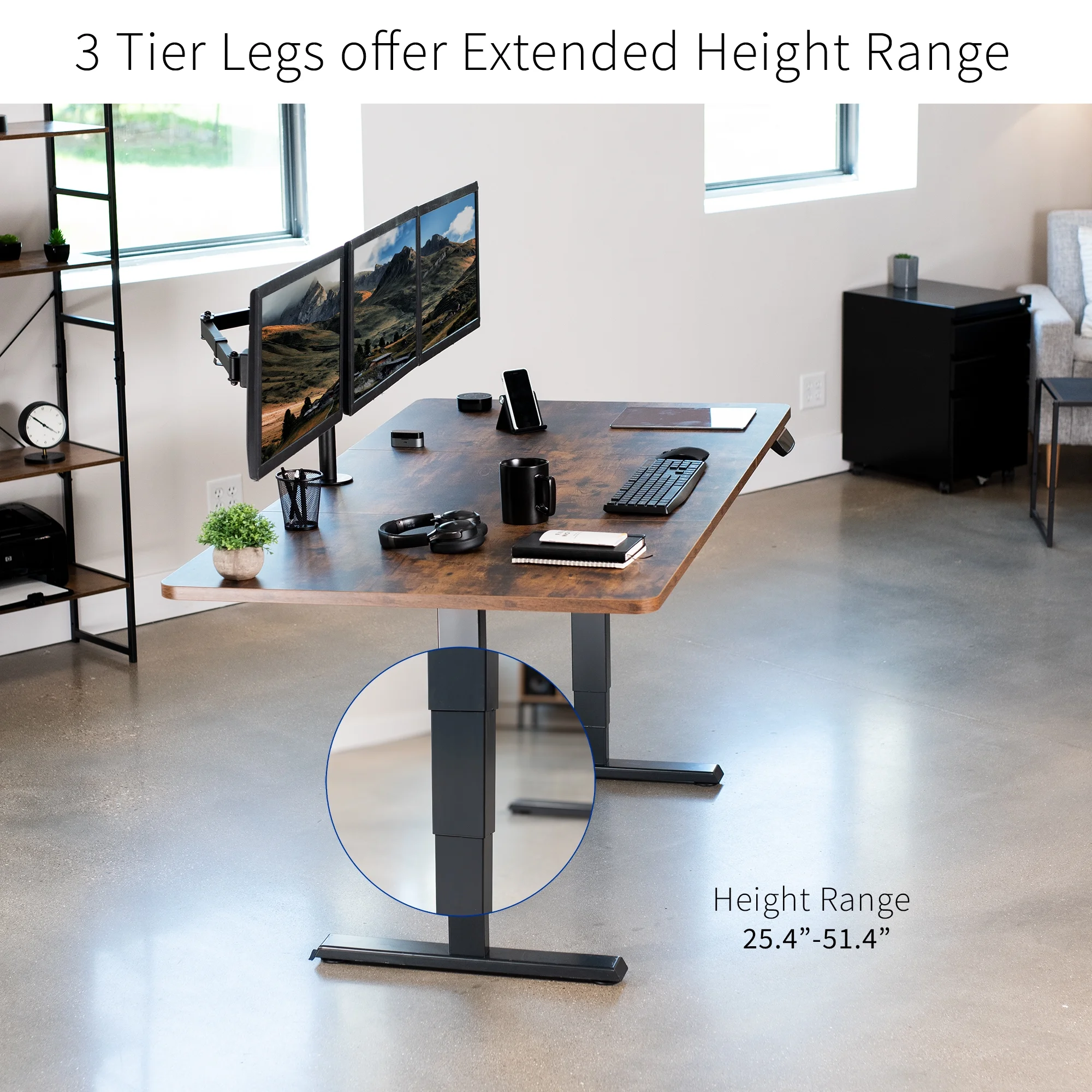 VIVO Electric 71&rdquo;x36&rdquo; Stand Up Desk, Rustic Vintage Brown Table Top, Black Frame