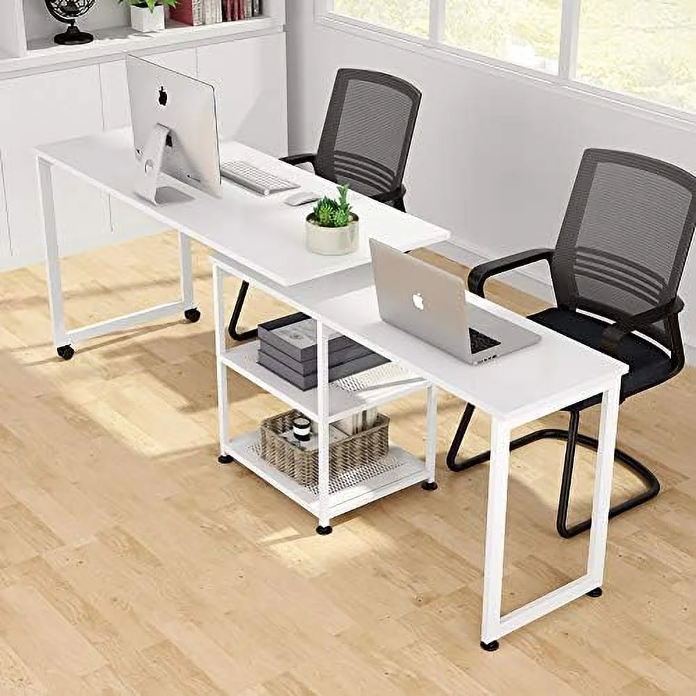 KHBIULIFE ° Free Rotating L-Shaped Desk  55 inch Large Reversible Corner Office Computer Desk Modern Study Writing Table Computer Workstation with