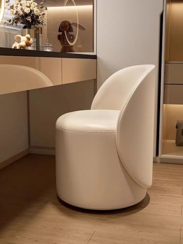 PU Leather Upholstered Dressing Stool, Vanity Stool with 360° Rotatable Base, Wood Frame Vanity Chair, Round Ottoman Foot Stool for Bedroom