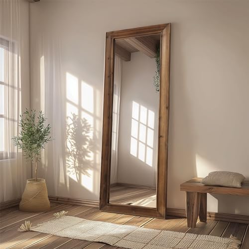 MELOMOIR Rustic Farmhouse Full Length Mirror, 64"x21" Wood Frame Floor Mirror, Free Standing Mirror Leaning Hanging Mirror