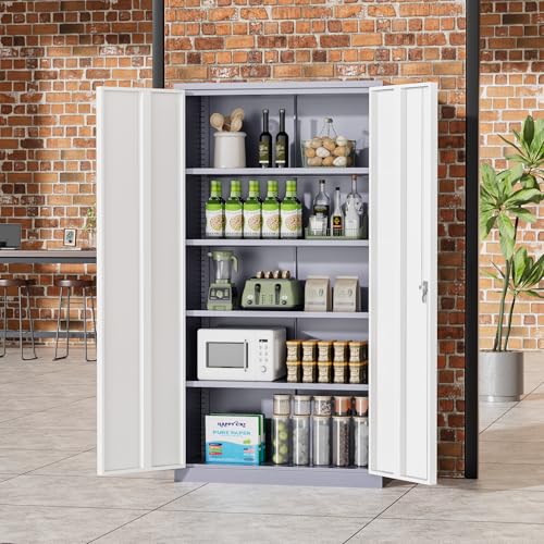 Greenvelly Metal Storage Cabinet, 72" Black Locking Metal Garage Storage Cabinet with Doors and 4 Adjustable Shelves