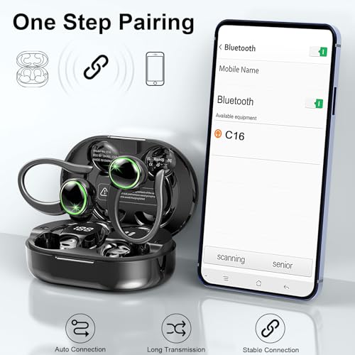 Wireless Earbuds, Bluetooth 5.4 Headphones Sports, 50H Playback Over-Ear buds with ENC Noise Cancelling Mic