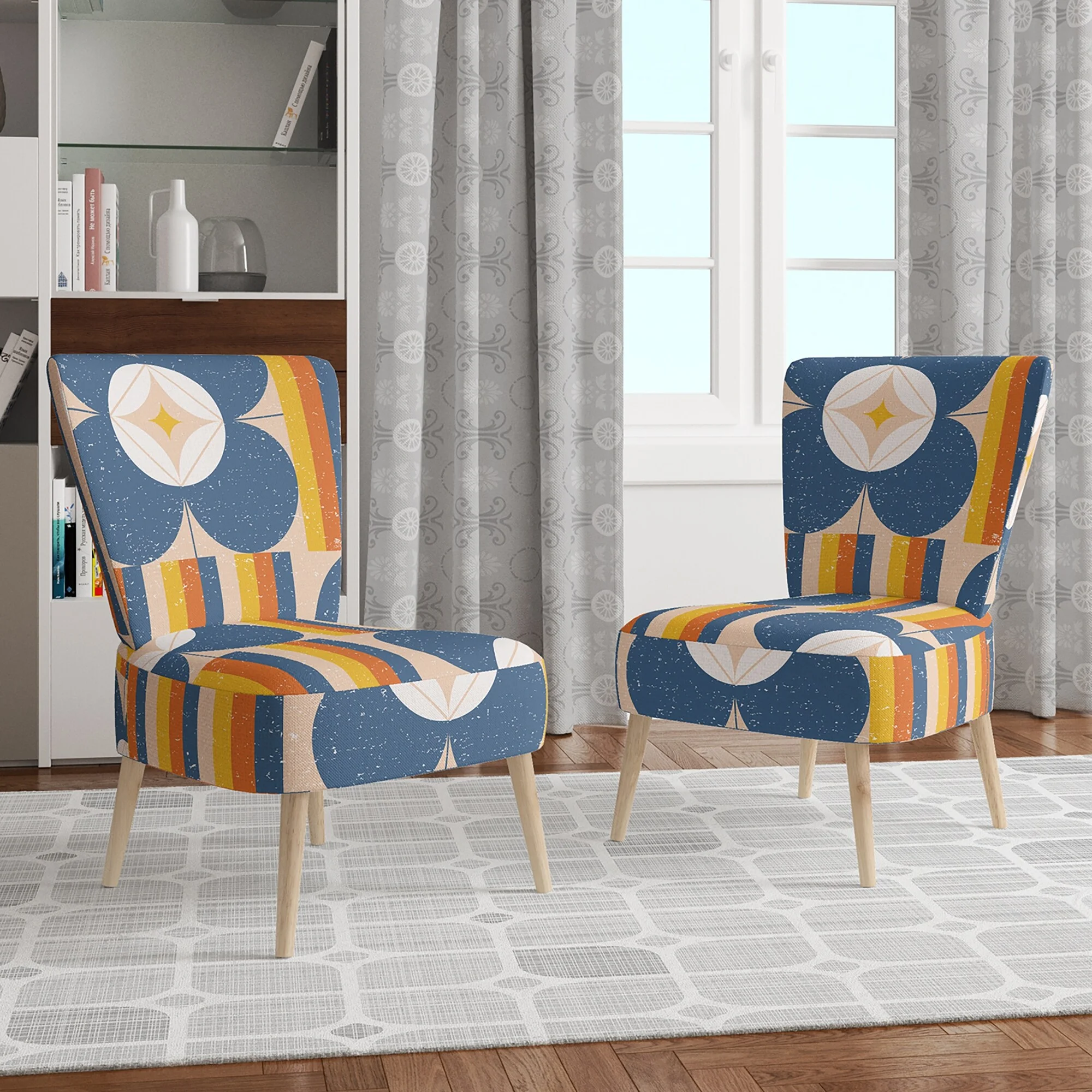 Designart "Retro Floral Pattern XI" Upholstered Mid-Century Accent Chair - Arm Chair