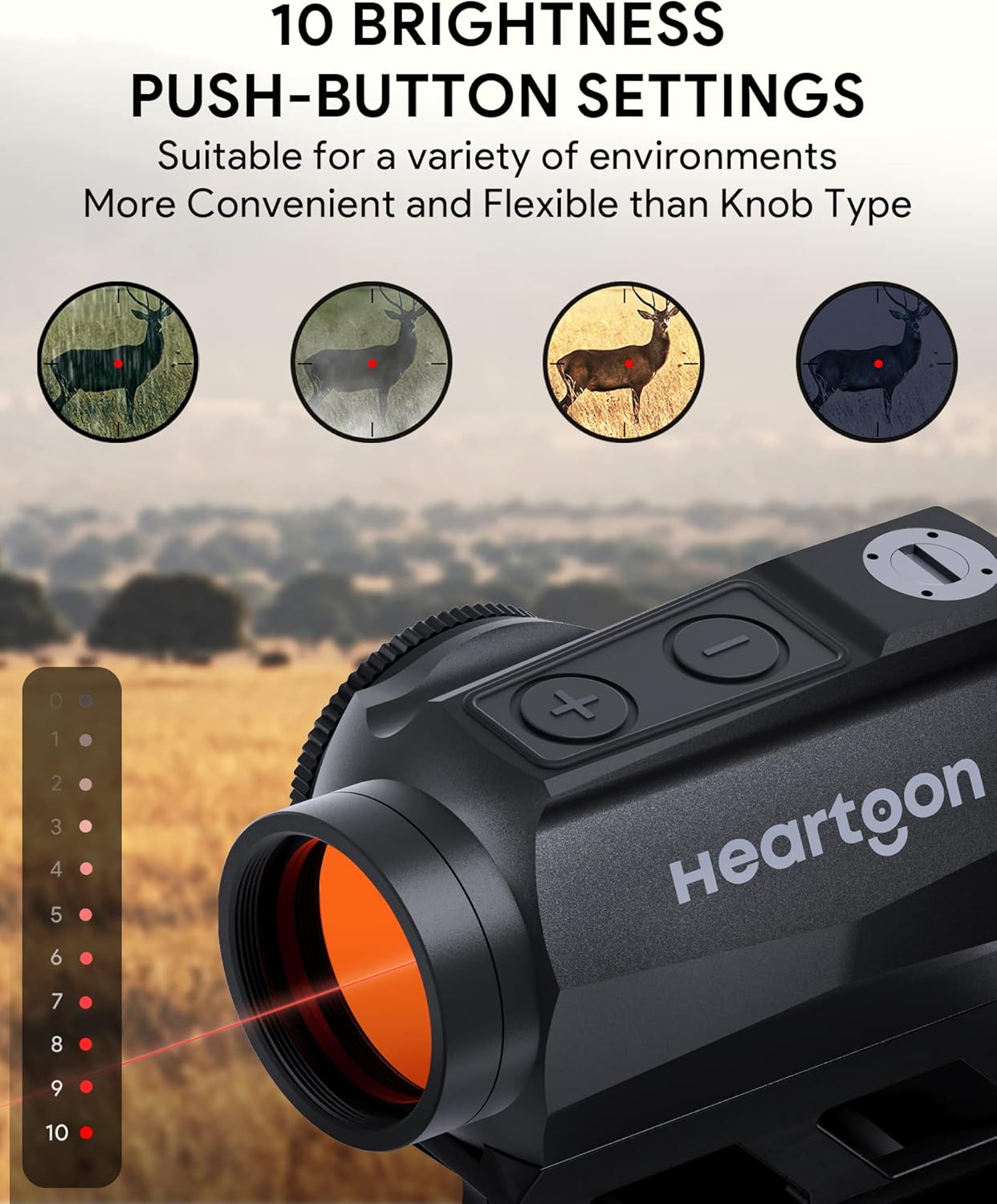 Heartgon Red Dot Sight, 1x21mm 2 MOA Red Dot Scope Auto-Off and Motion Awake with Absolute Co-Witness Riser, 10 Brightness Button Settings