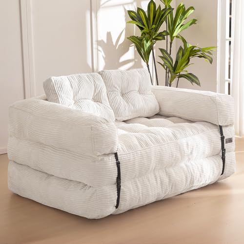 MAXYOYO Folding Sofa Bed, L-Shaped Convertible Sofa Bed with Armrest Foldable Sleeper Couch with Pillow