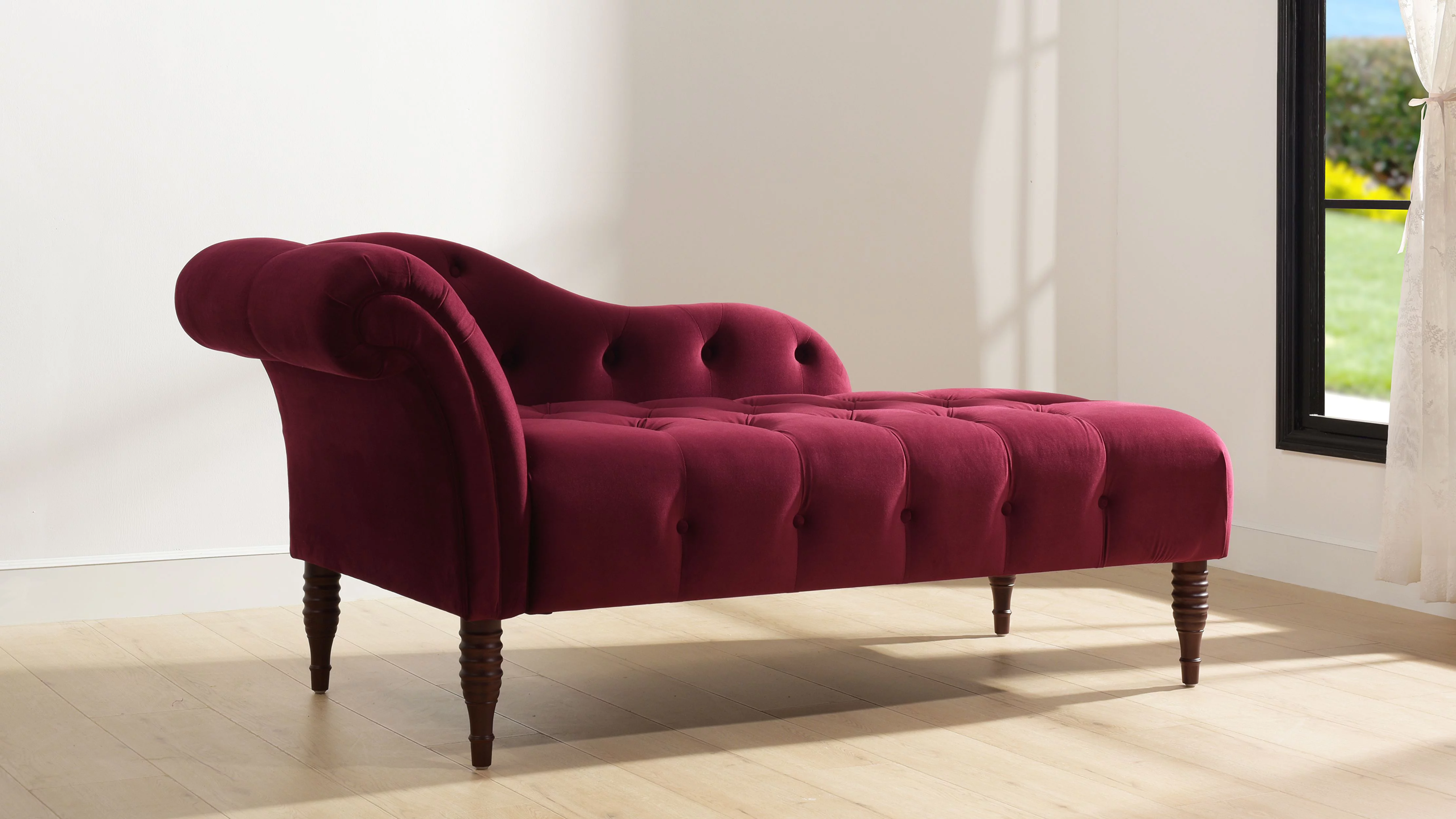 Samuel Tufted Roll Arm Chaise Lounge Burgundy - Radiant Selections