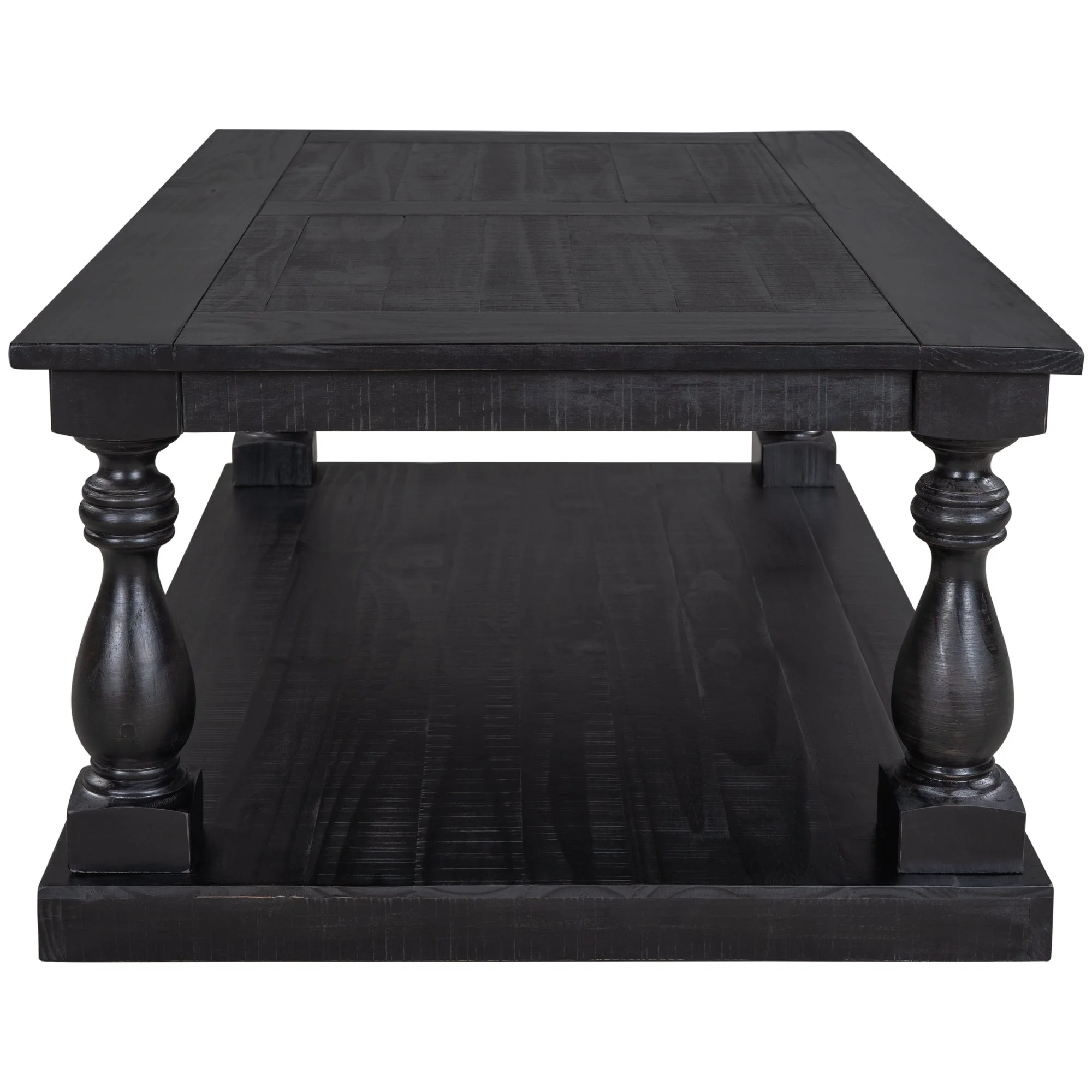 Rustic Floor Shelf Coffee Table with Storage Black