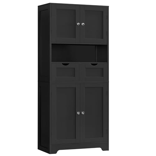 57.8“H Tall Bathroom Cabinet, Storage Cabinet with 2 Drawers & 2 Adjustable Shelves, Bathroom Storage Cabinet with 4 Doors
