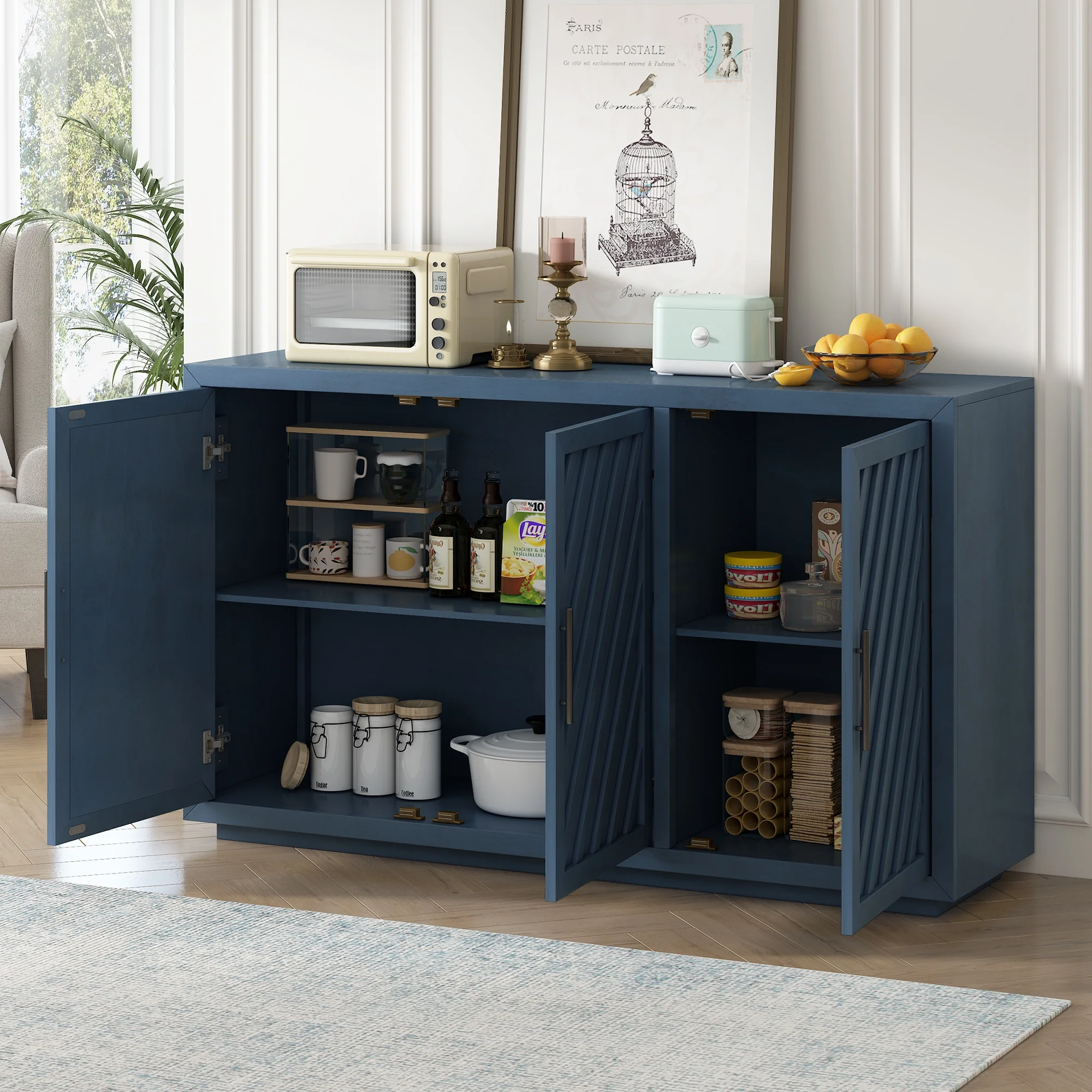 Churanty 3 Doors Large Storage Vintage Sideboard Cabinet, 60'' Retro Sideboard with Adjustable Shelves