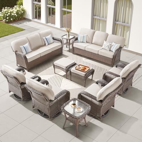 7 Pieces Outdoor Furniture Set with Swivel Chairs