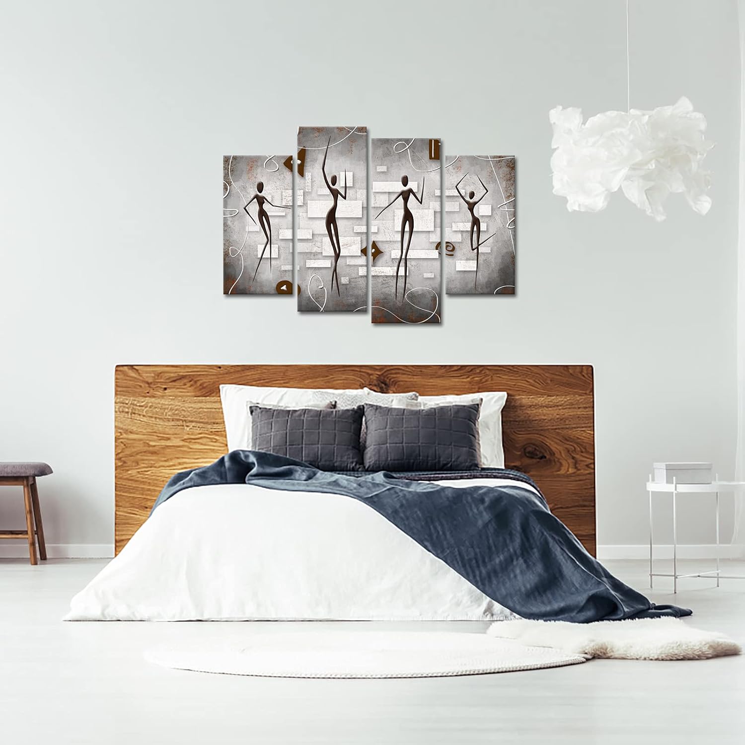 RyounoArt 4 Piece African American Canvas Wall Art Dancing Black Women Painting Pictures Abstract Modern Prints Minimalist Artwork for Living Room