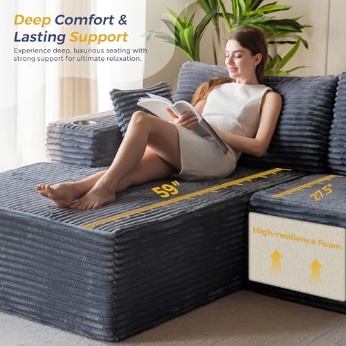 MAXYOYO 110" Modular Sectional Couch with L-Shape Chaise, Modern Boneless Couch for Living Room, Sofa in A Box, Oversized Sofa Sleeper with Deep Seat