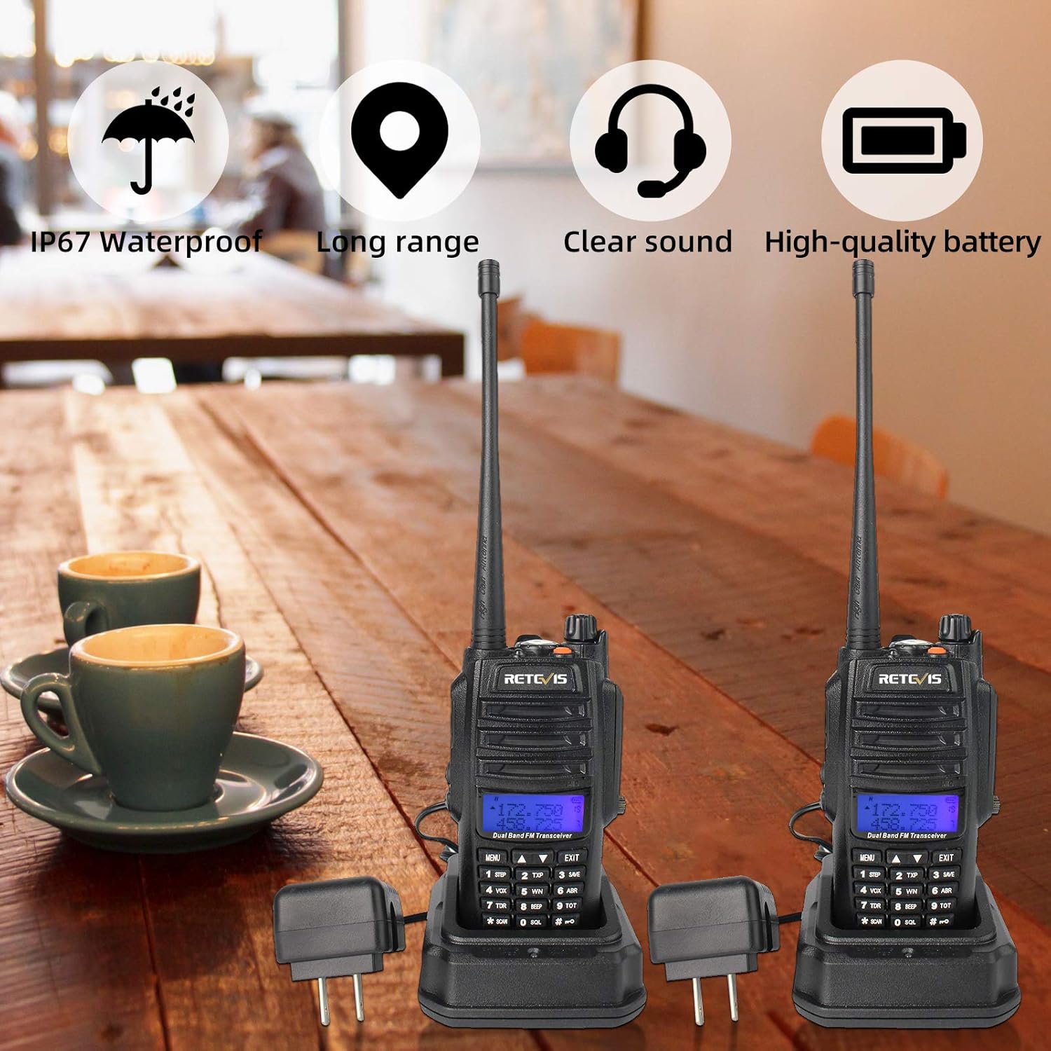 Retevis RT6 Waterproof Dual Band Radio,Walkie Talkies Adults,Flashlight,VOX