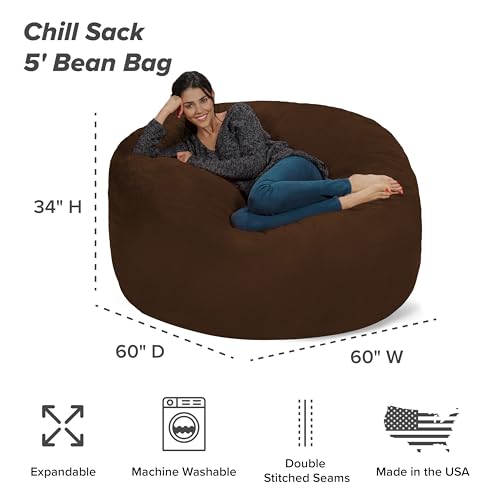Chill Sack Bean Bag Chair - 5' Giant Memory Foam Lounge Chair with Soft Microfiber Cover – Cozy Furniture for Living Room, Dorm
