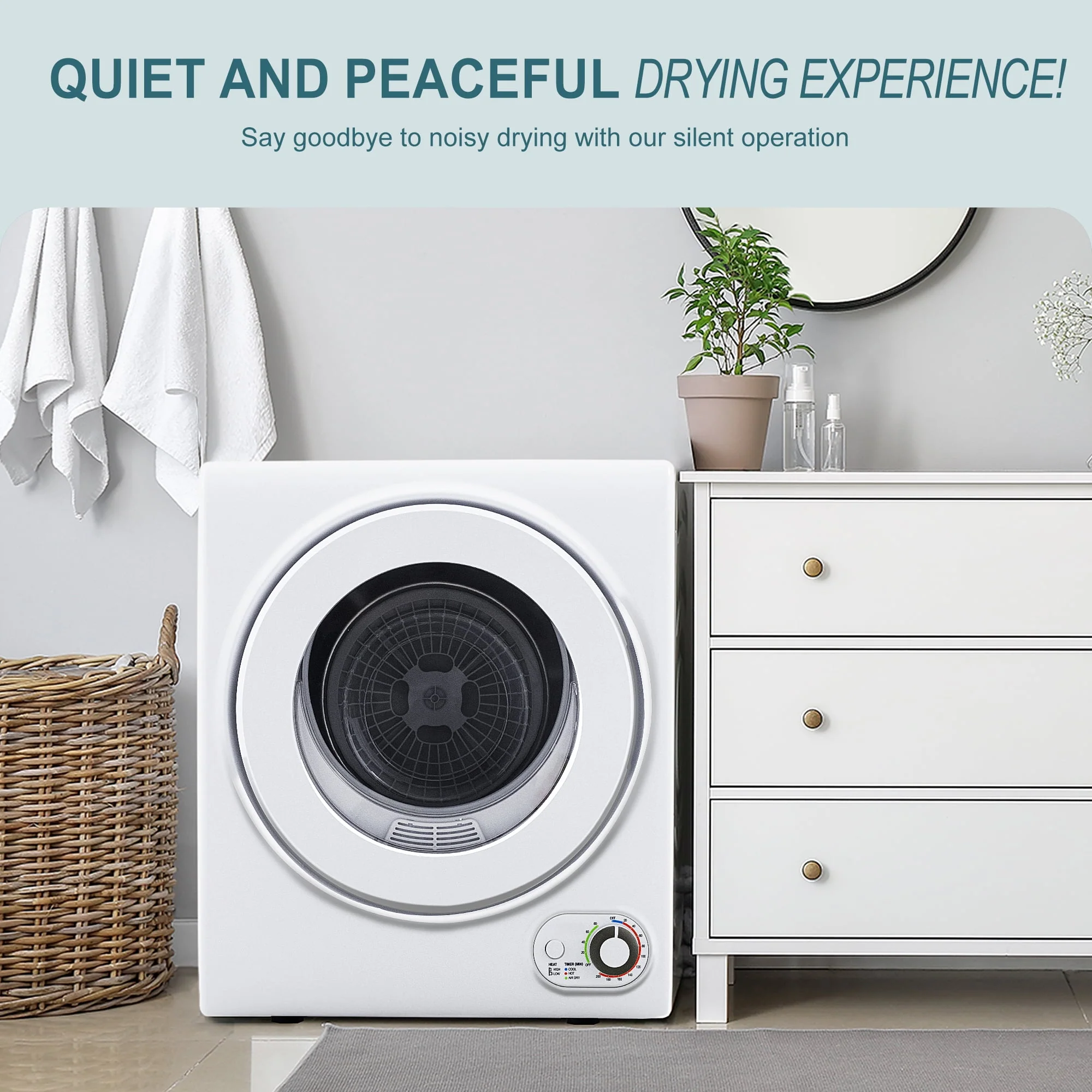 Simzlife 1.6 Cu. ft. Portable Clothes Dryer, Electric Laundry Dryer Machine, 19.5 in W, 23.6 in H