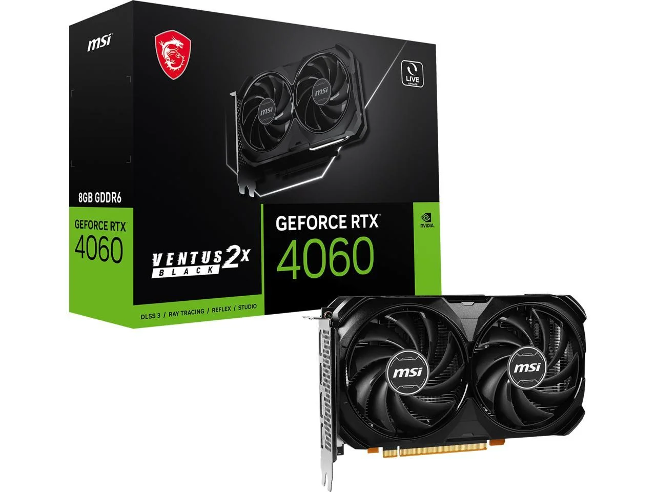 MSI GeForce RTX 4060 Ti VENTUS 2X BLACK 8G OC - Graphics card - GeForce RTX 4060 Ti - 8 GB GDDR6 - PCIe 4.0 x16 - 3 x DisplayPort, HDMI - black