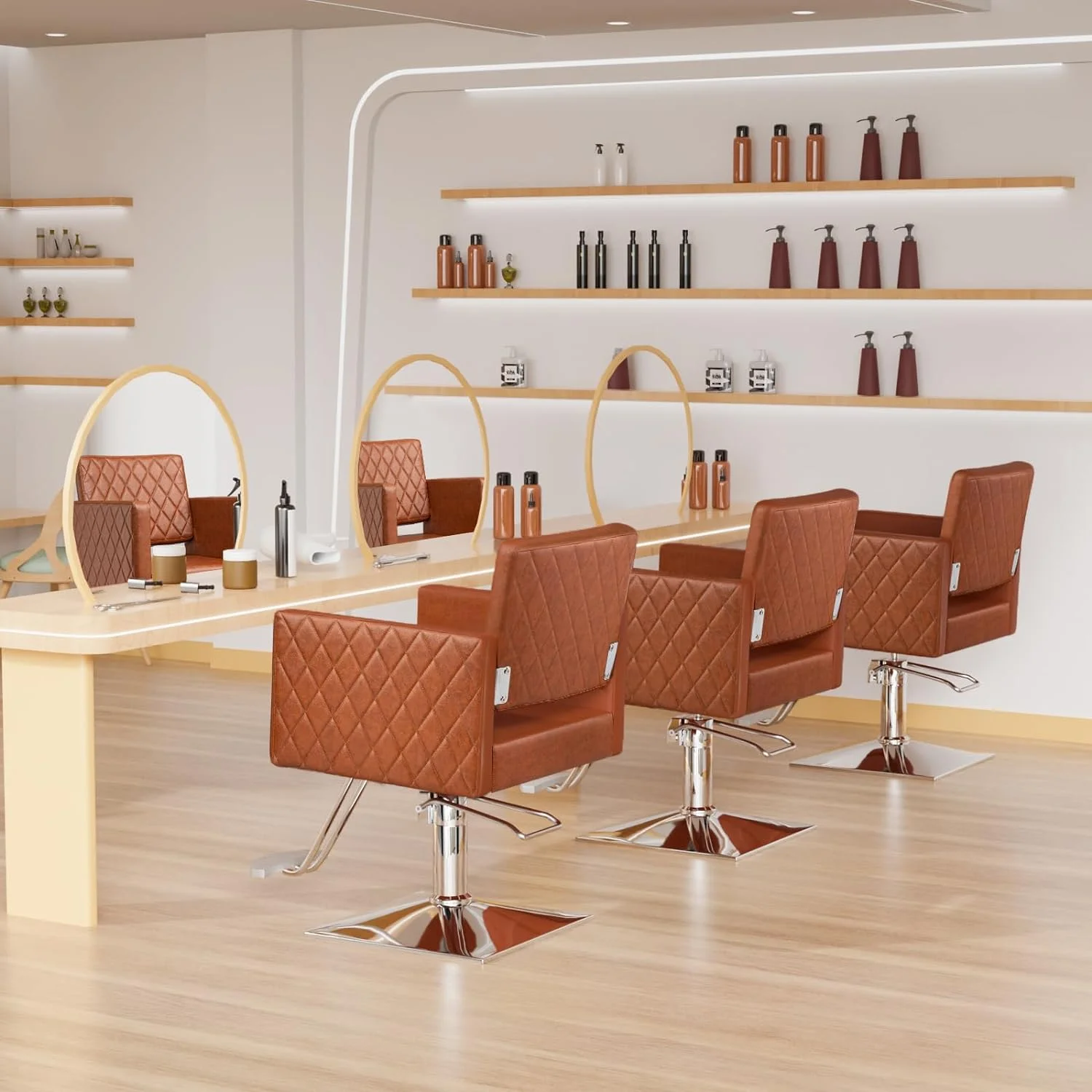 Salon Chair for Hair Stylist Wide Seat, Hydraulic Barber Chair with Aluminium Alloy Footrest, Brown Hair Salon Chair Styling Heavy Duty