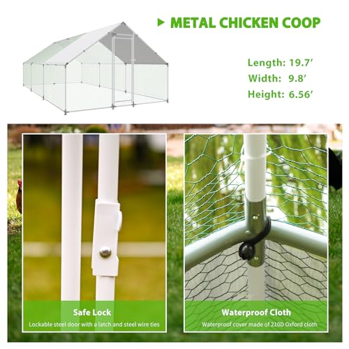 Large Metal Chicken Coop Walk-in Poultry Cage with Water-Resident and Anti-UV Cover Duck Rabbit Cat House Outdoor Chicken Run Pen with Spire Shaped
