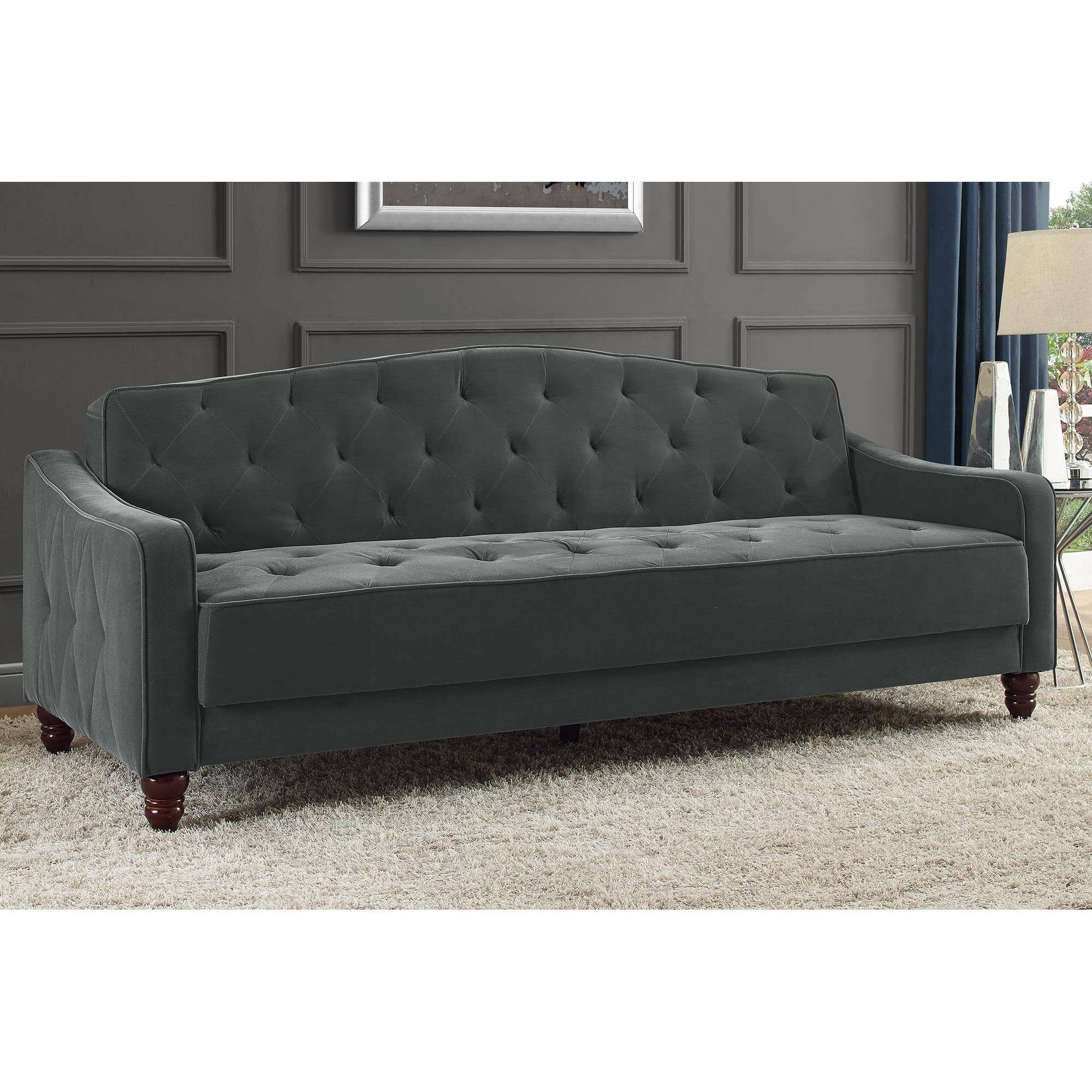 Novogratz Vintage Tufted Sofa Sleeper II- Gray Velvet