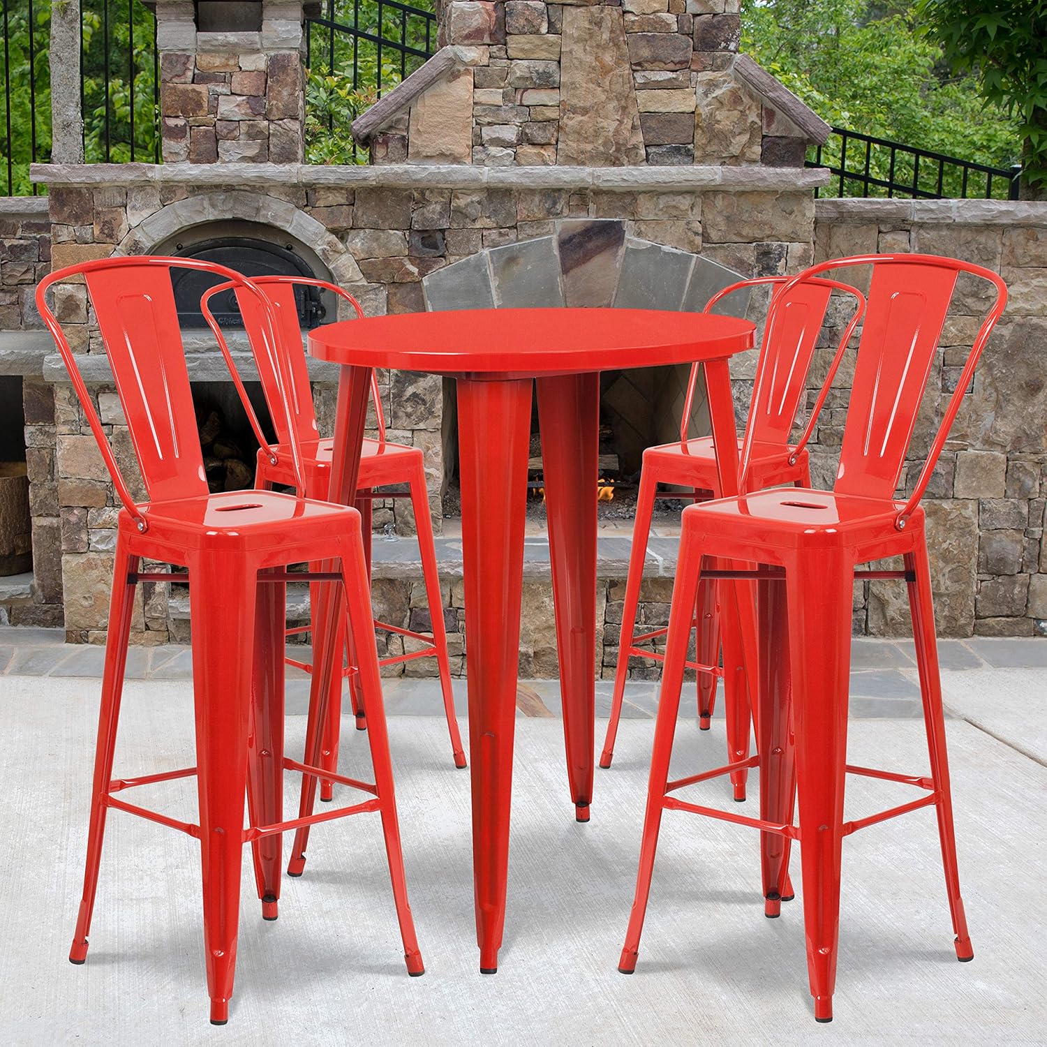 Flash Furniture Commercial Grade 30 Round Silver Metal Indoor-Outdoor Bar Table Set with 4 Cafe Stools