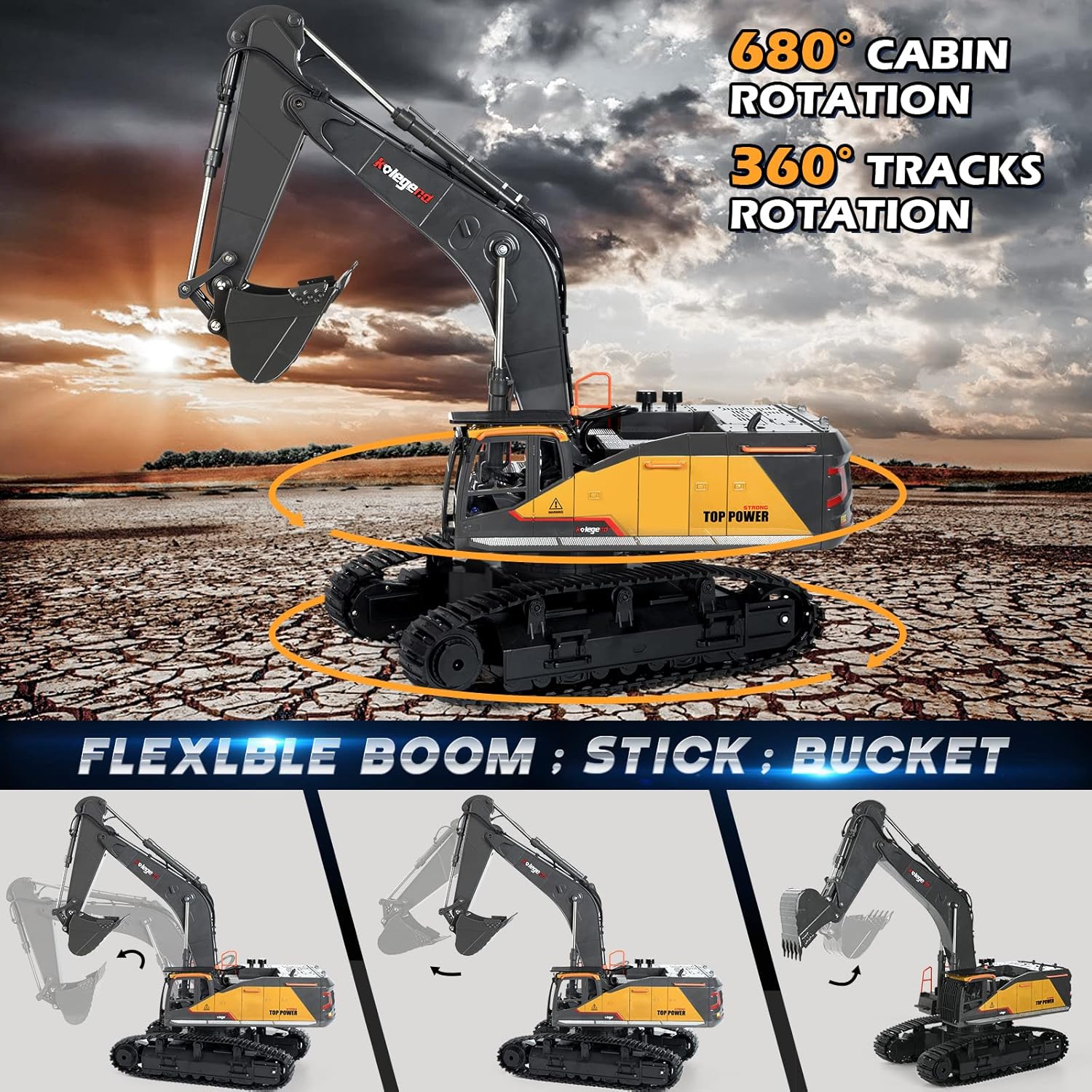 kolegend 22 Channel RC Excavator Remote Control Excavator Toy 1/14 Scale