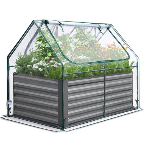 Quictent Raised Garden Bed Galvanized Raised Beds for Gardening Vegetables with Cover 8x4x1 ft Metal Planter Box Outdoor Use (Clear)