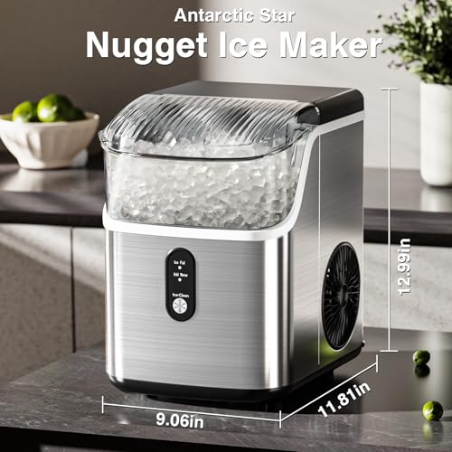 Nugget Ice Makers Countertop, Pebble Ice Machine with Chewable Pellet Ice, 34Lbs/24H, Self-Cleaning, Sonic Ice, One-Click Operation, for Kitchen