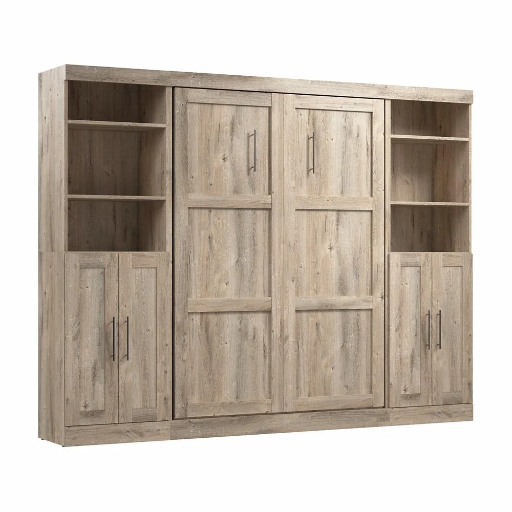 Bestar Pur 109" Engineered Wood Full Murphy Bed with Closet Storage in Brown