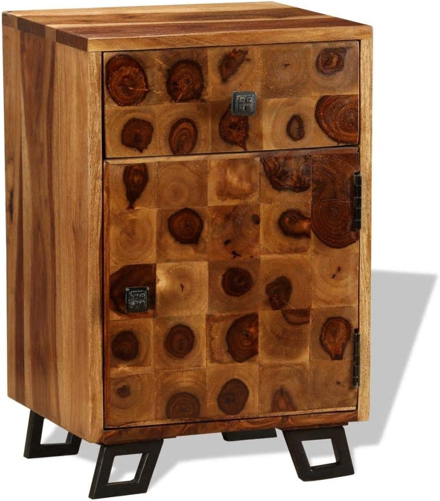 Tidyard Wooden Nightstand with Storage Drawer and Cabinet Sheesham Wood Bedside Cabinet Sofa Couch End Side Table Bedroom Living Room Kitchen