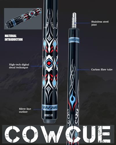 CRICAL Carbon Fiber Pool Cue Stick 58" Billiard Cue Sticks Professional Low Deflection Pool Sticks with 3/8 * 8 Pin Joint and 12.5mm Tip