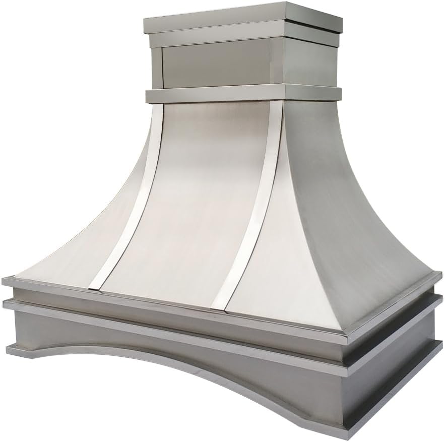 Custom Stainless Steel Range Hood, Handmade Kitchen Hood with Powerful Range Hood Insert, Classic Stove Vent Hood with Straps & Rivets