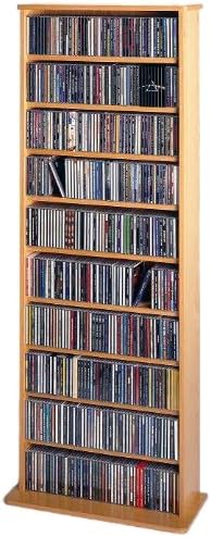 Leslie Dame High Capacity Oak Veneer Multimedia Storage Rack, Black