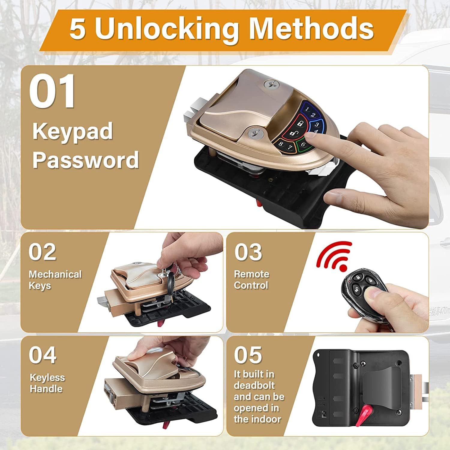 Rv Keyless Entry Door Lock, Waterproof RV Door Lock with Backlit Keypad & 2 Fobs & Key, Keyless Rv Entry Door Lock for RV Caravan Trailer Camper