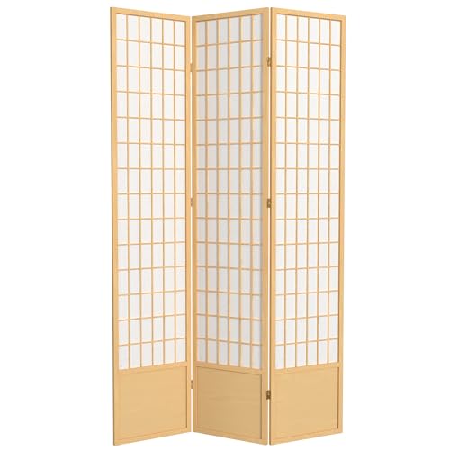 Red Lantern 7 ft. Tall Window Pane Shoji Screen-White-3 Panels Room Divider